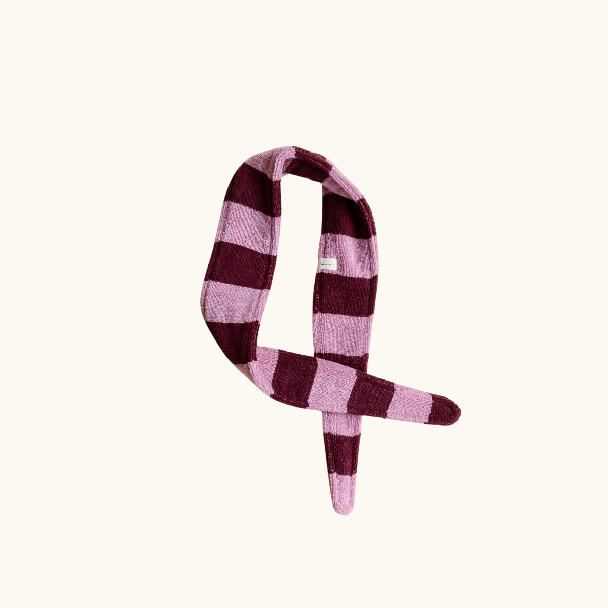 Terry Cotton Hair Tie in Burgundy & Pink Stripe
