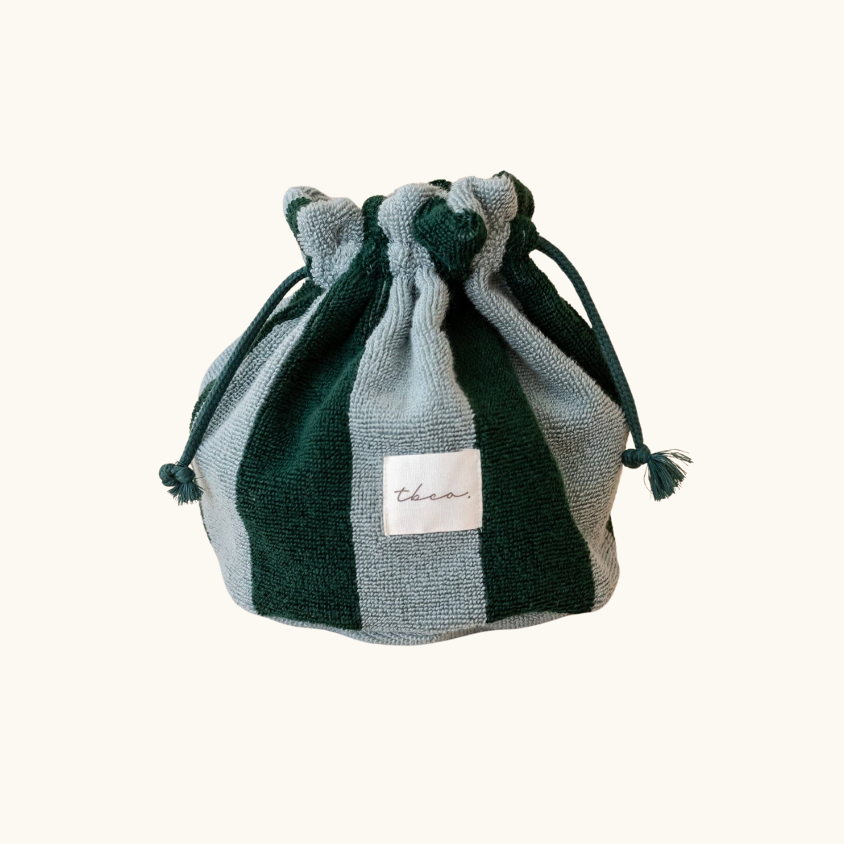 Terry Cotton Wash Bag in Green Stripe