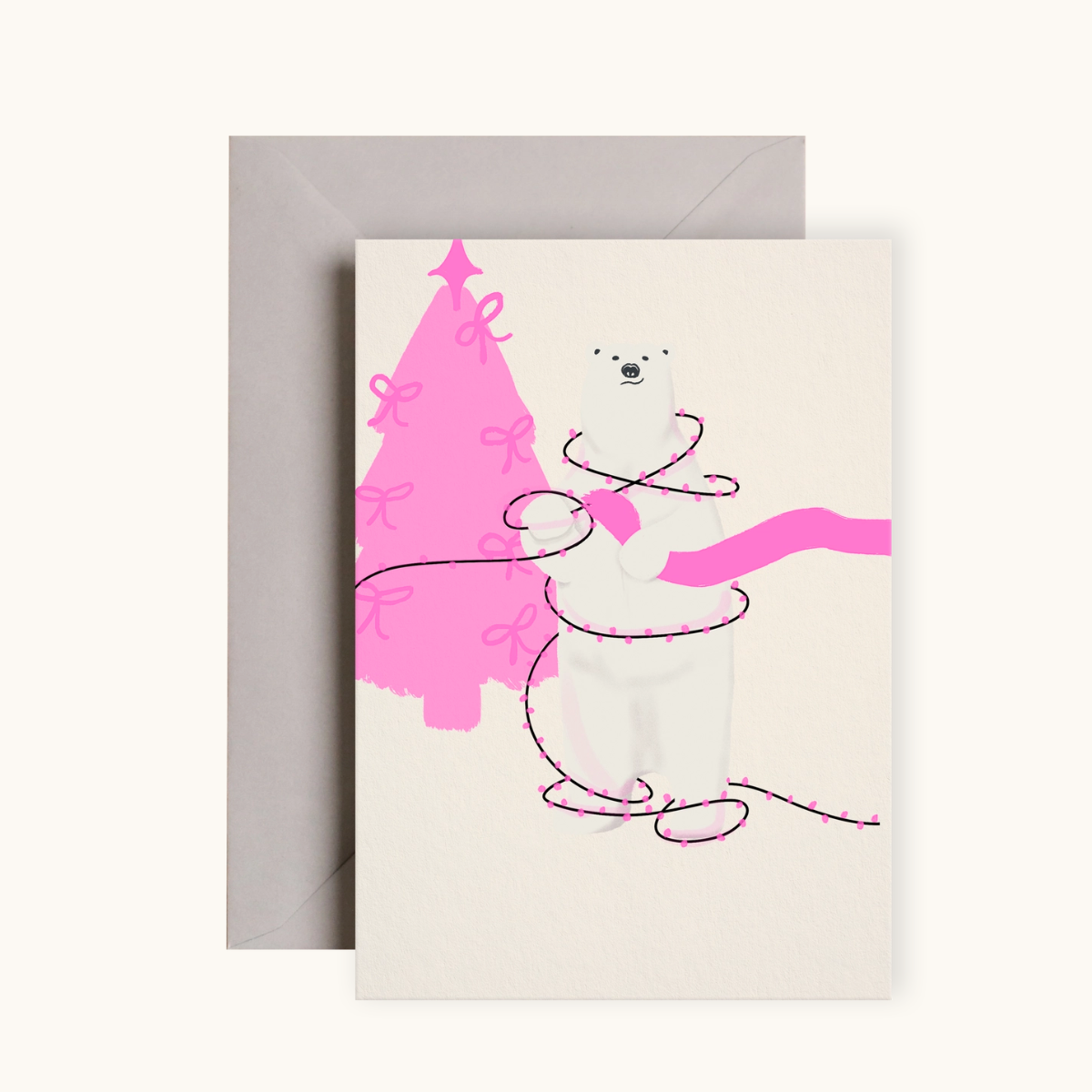 Christmas Lights Polar Bear Card ~ Christmas Card