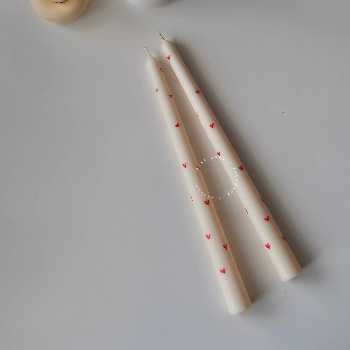 Long Taper Candles with Hand-Painted Red Hearts