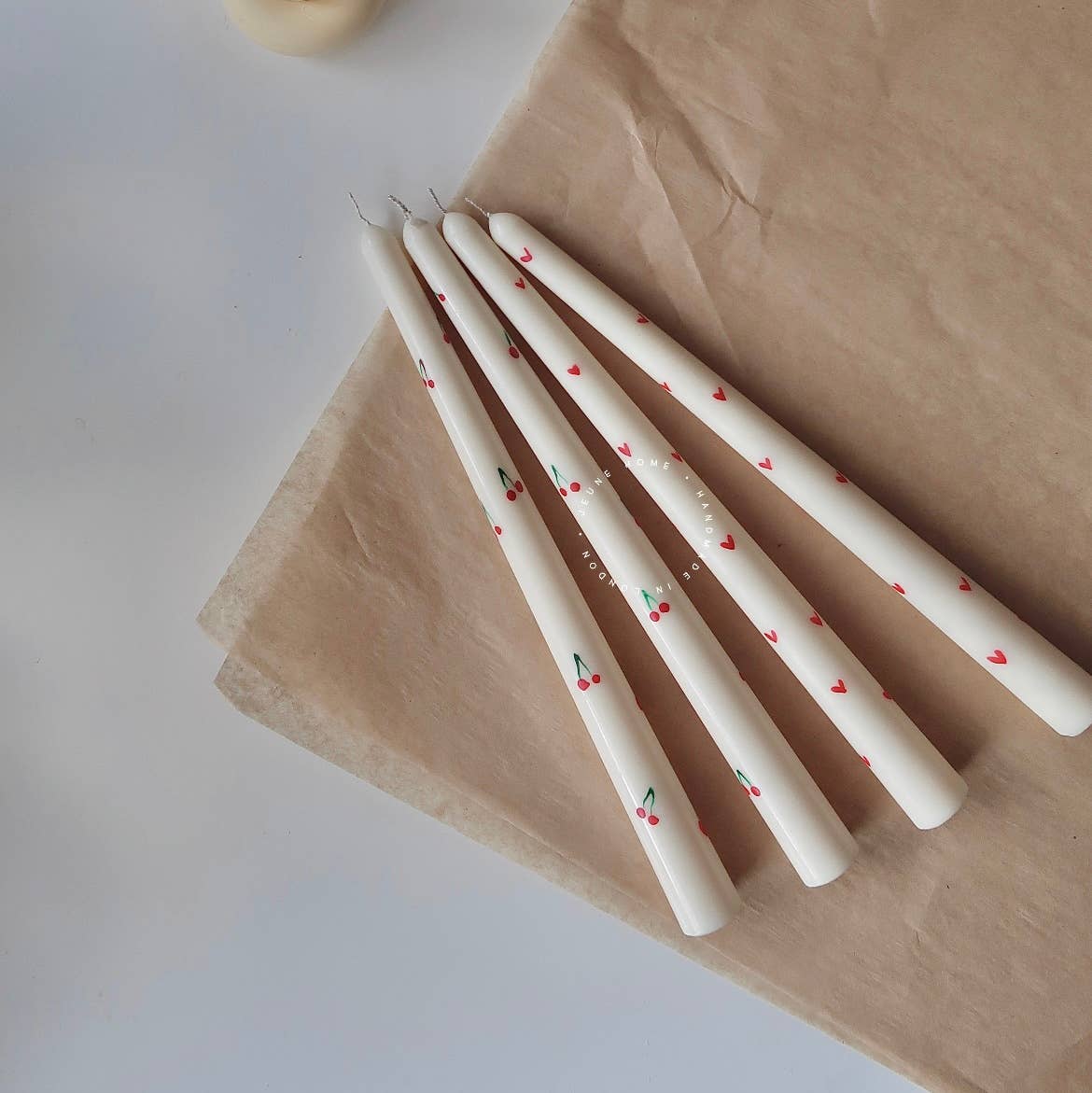 Long Taper Candles with Hand-Painted Red Hearts