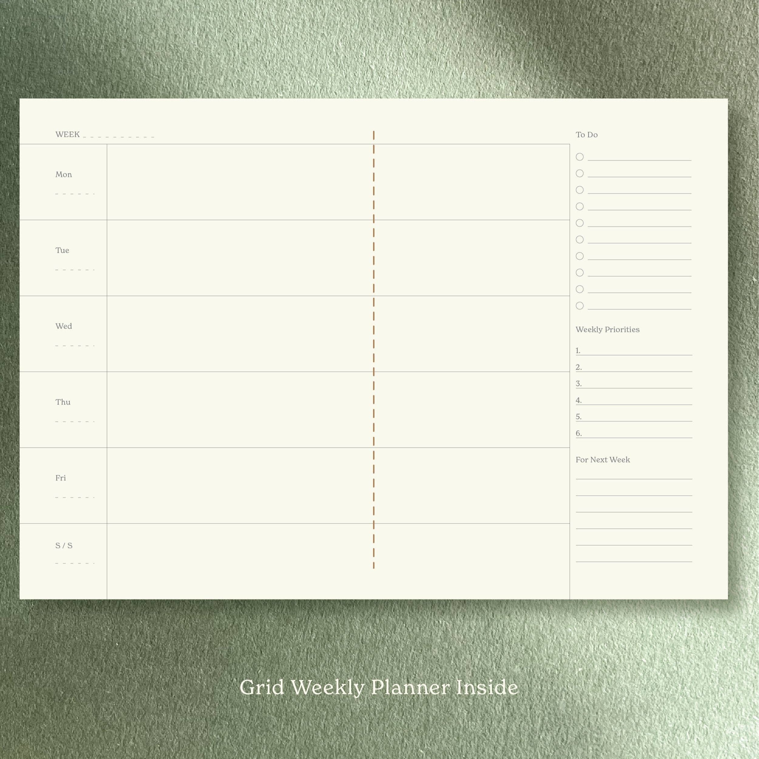 Grid Weekly Planner Notebook - Pale Green