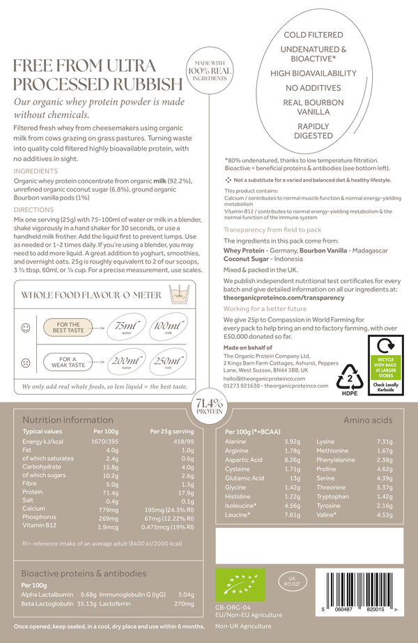Organic Whey Protein - Madagascan Vanilla