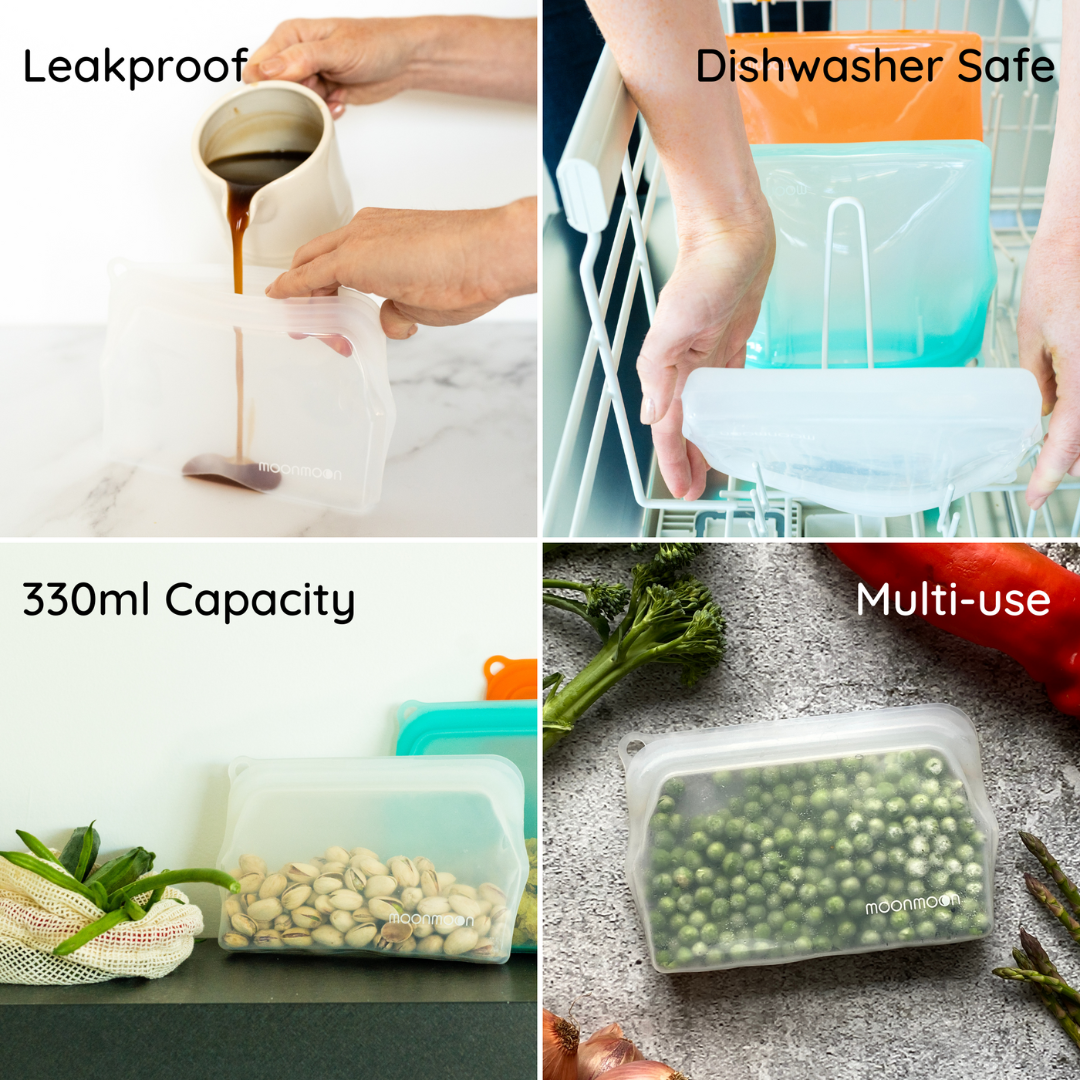 Reusable Silicone Food Bags ~ Set of 2 Small Clear Bags 330ml