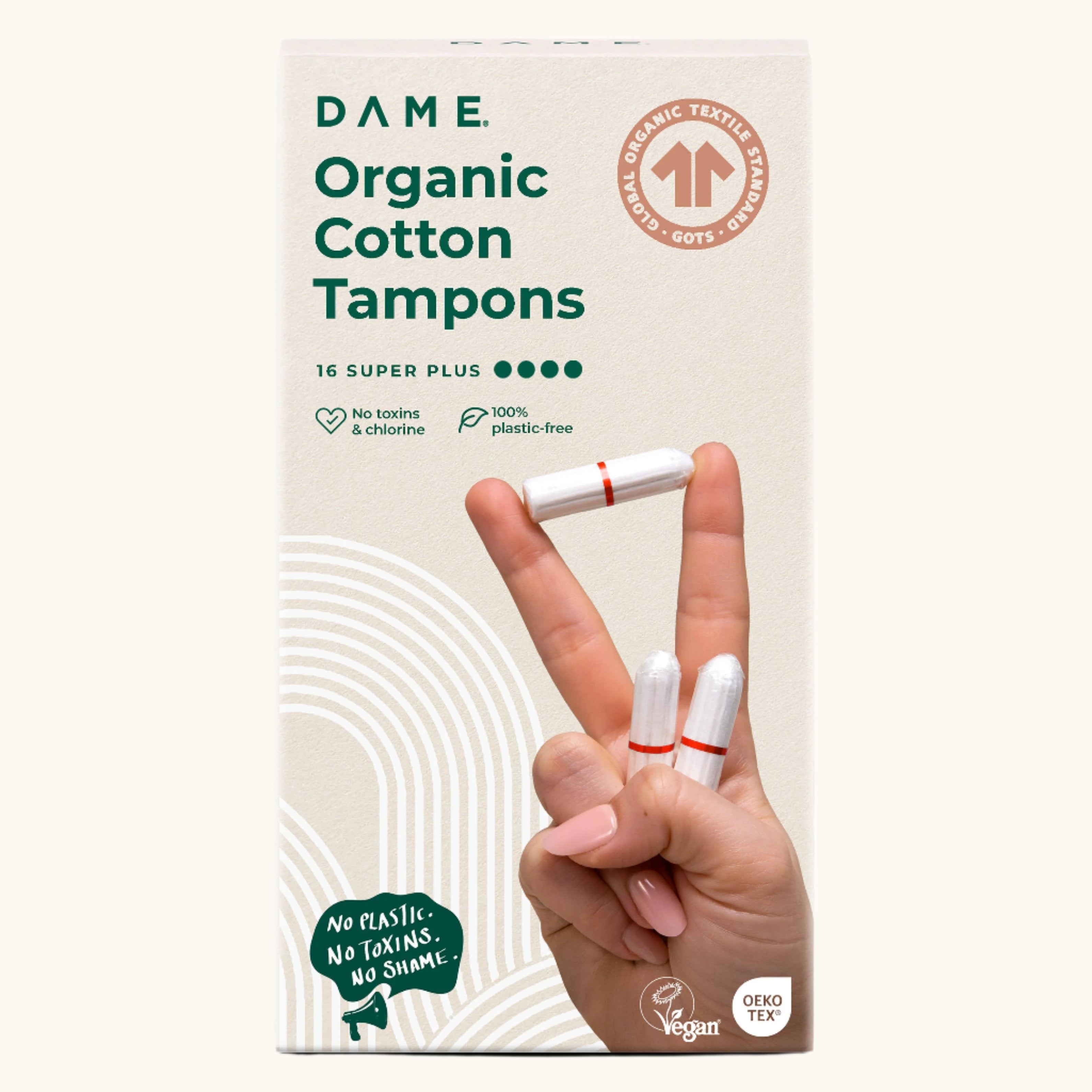 DAME Organic Cotton Tampons ~ Super Plus (16-pack)