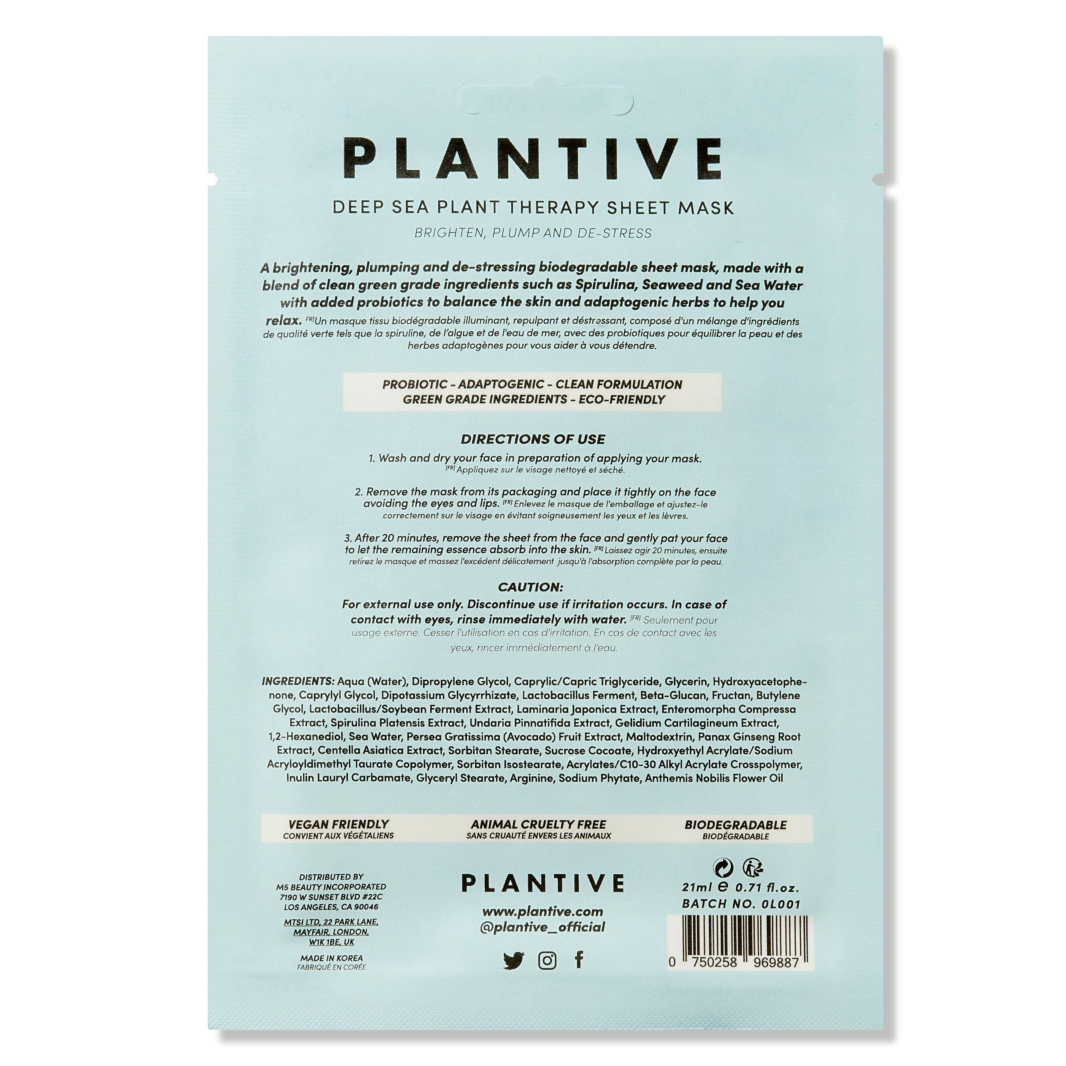 PLANTIVE Deep Sea Plant Therapy Face Sheet Mask