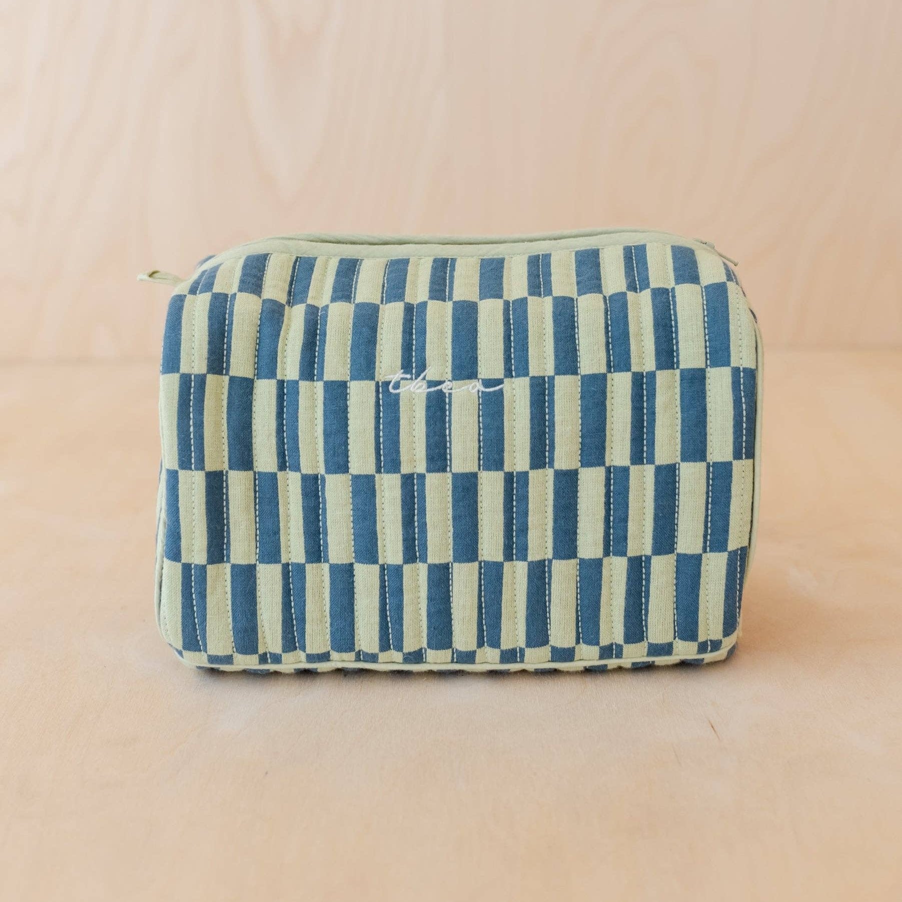 Cotton Wash Bag in Green Checkerboard