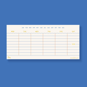Weekly planner pad with grid layout on a blue background