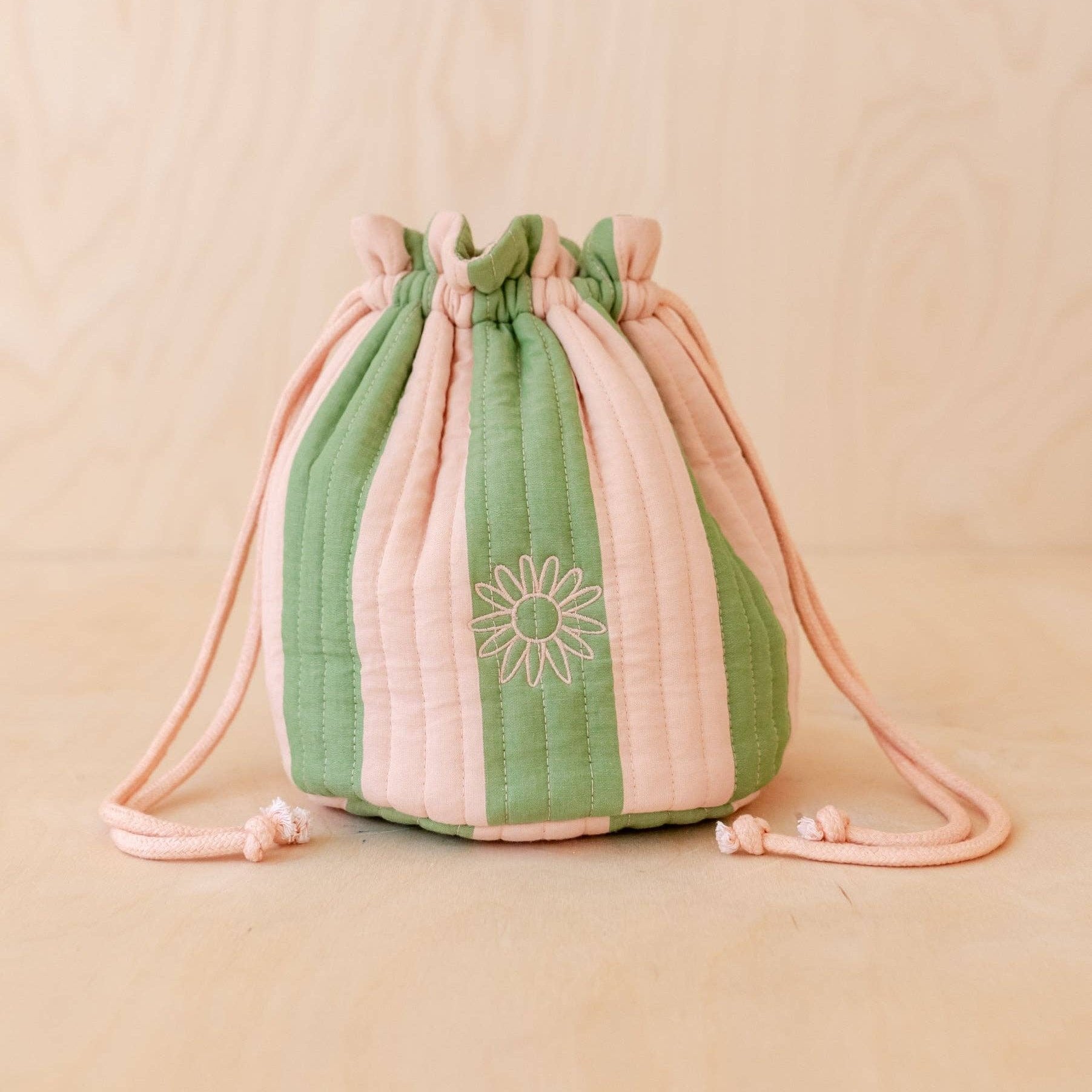 Quilted Cotton Wash Bag in Green Stripe