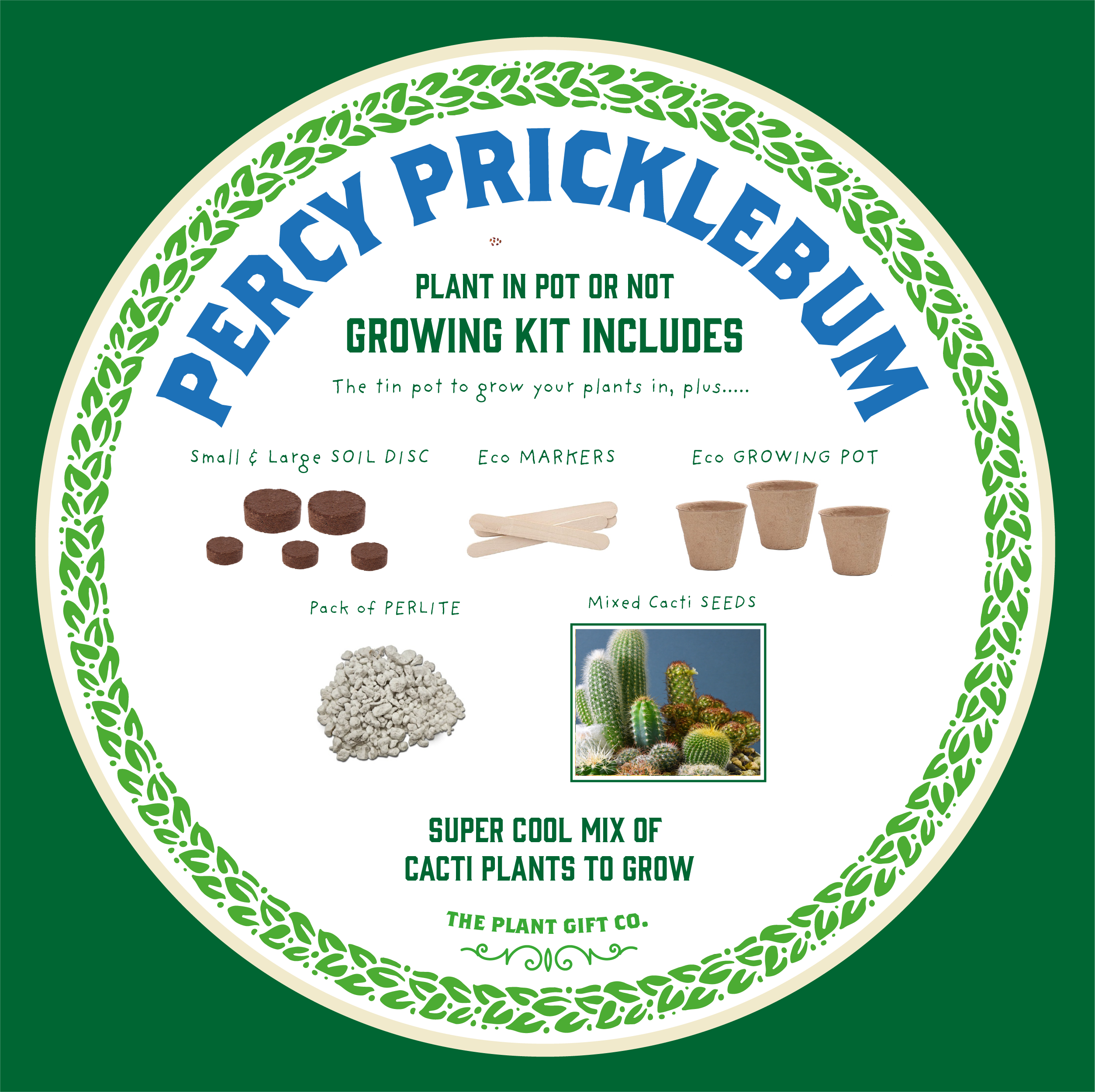 Percy Pricklebum ~ Grow Your Own Cacti Kit, Gardening Gift