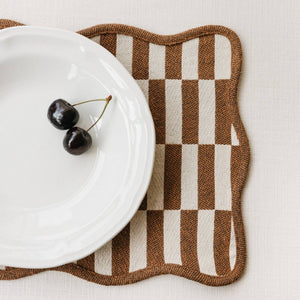 Cotton Placemats Set of 2 ~ Camel Checkerboard