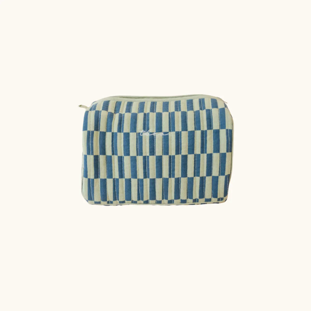 Cotton Wash Bag in Green Checkerboard