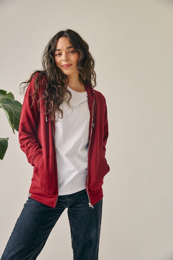 ORGANIC COTTON ZIP UP HOODIE - BURGUNDY