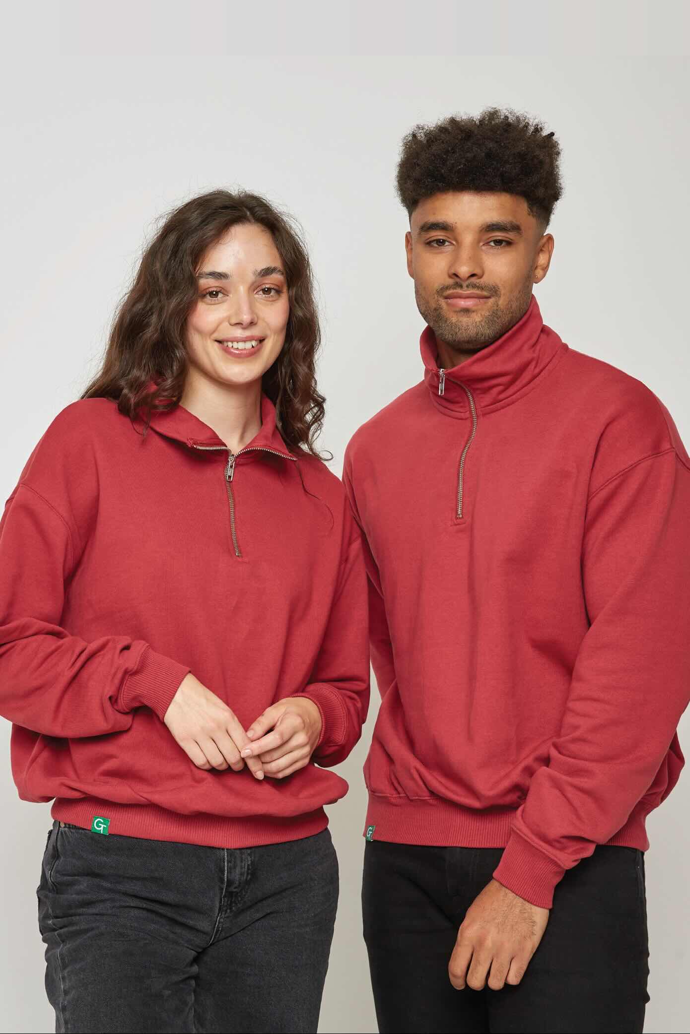 ORGANIC COTTON QUARTER ZIP JACKET - CHILLI RED