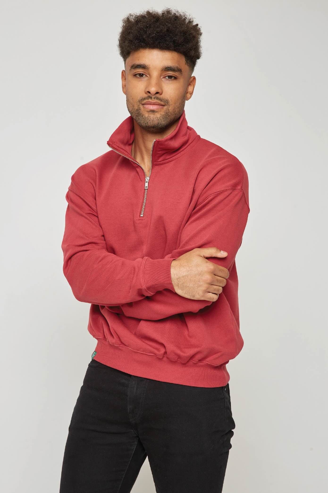 ORGANIC COTTON QUARTER ZIP JACKET - CHILLI RED