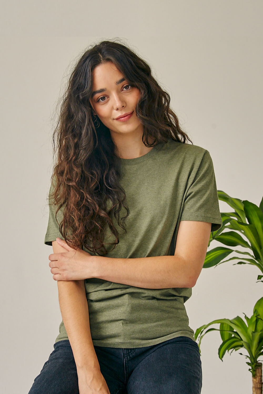 ORGANIC COTTON REGULAR FIT T-SHIRT - KHAKI GREEN HEATHER