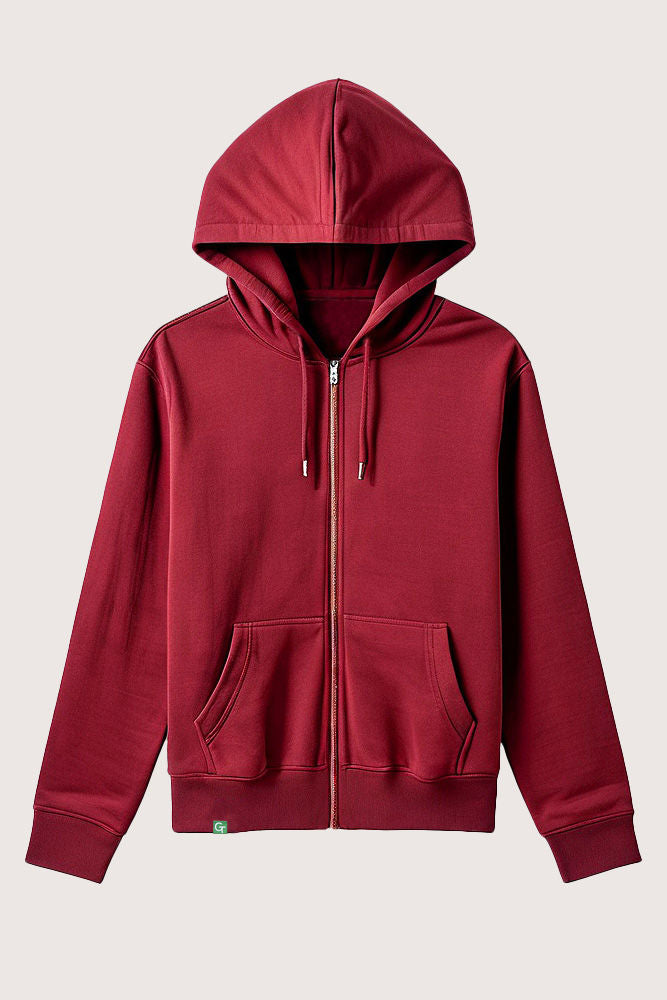 ORGANIC COTTON ZIP UP HOODIE - BURGUNDY