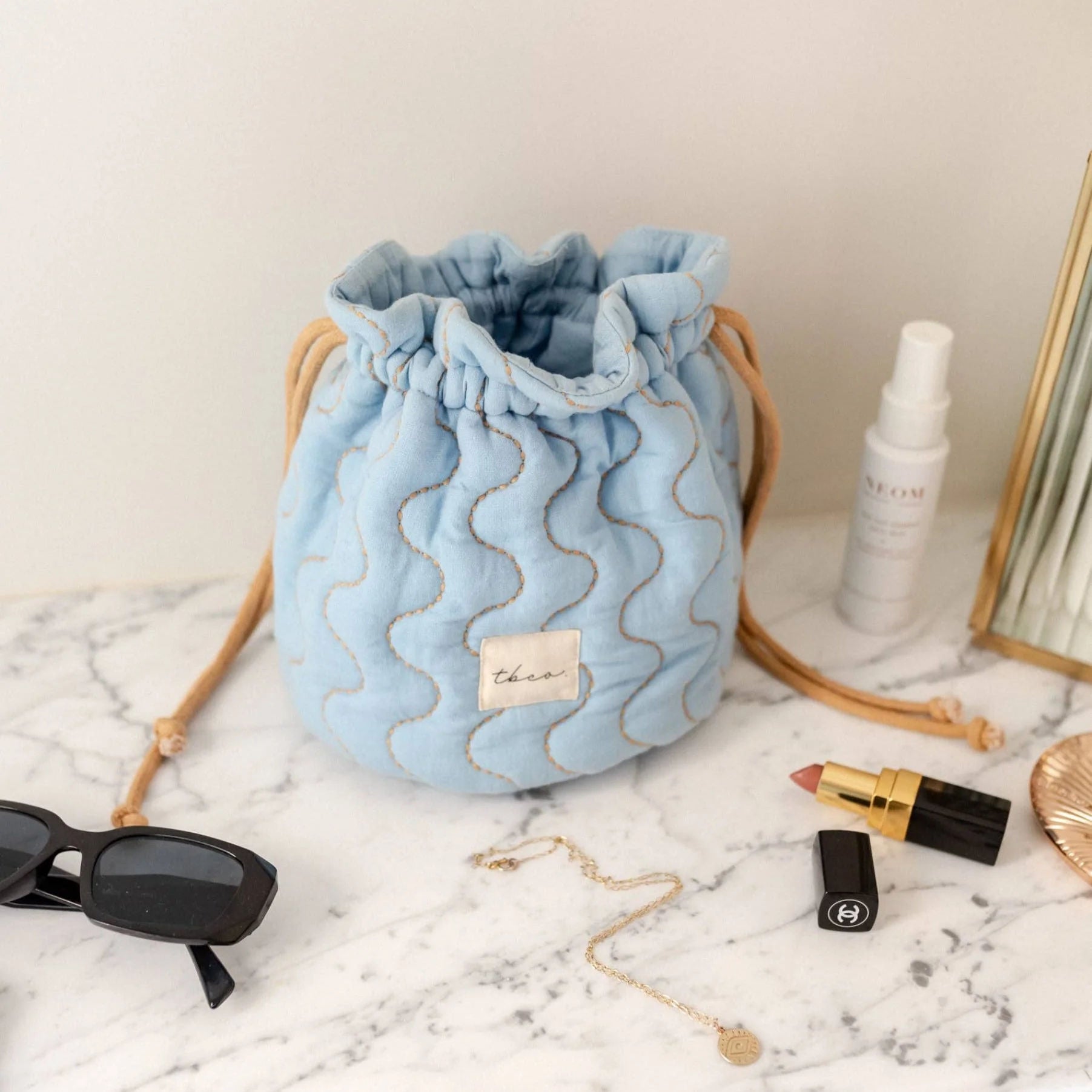 Cotton & Linen Wash Bag in Baby Blue