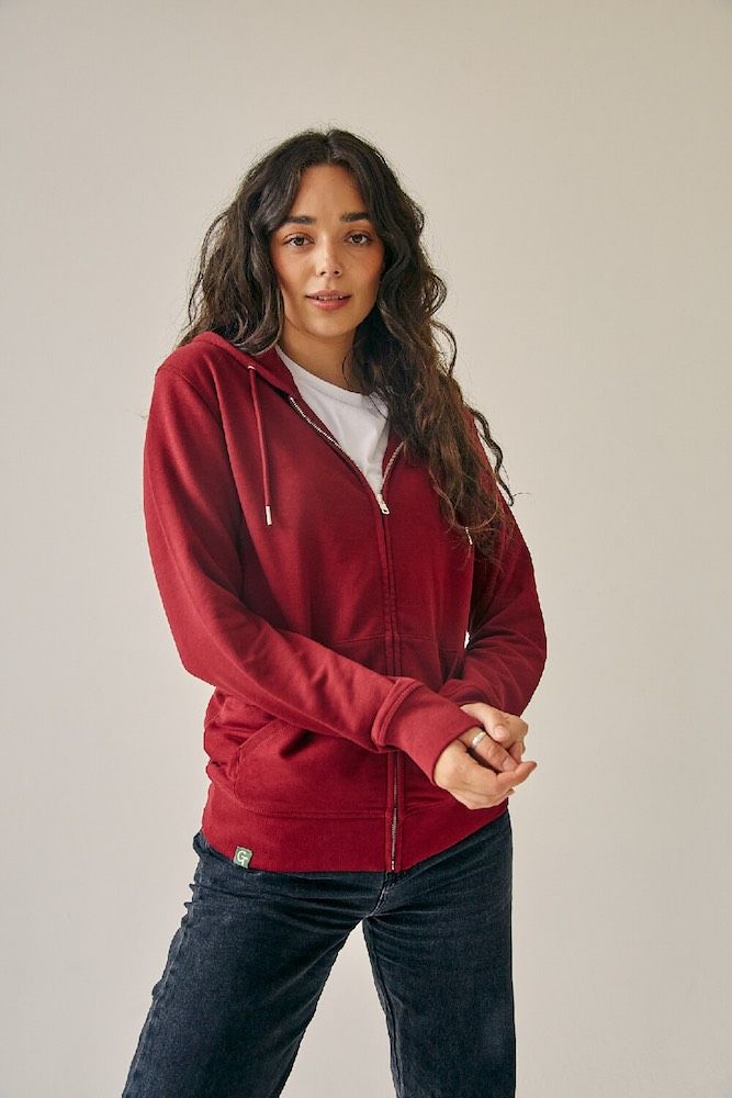 ORGANIC COTTON ZIP UP HOODIE - BURGUNDY