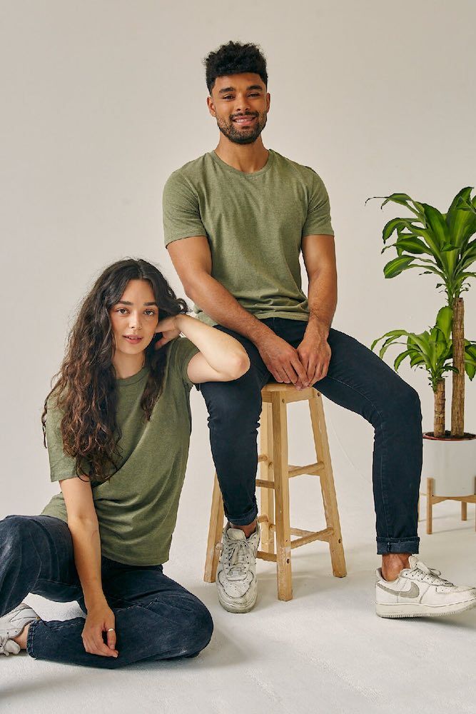 ORGANIC COTTON REGULAR FIT T-SHIRT - KHAKI GREEN HEATHER