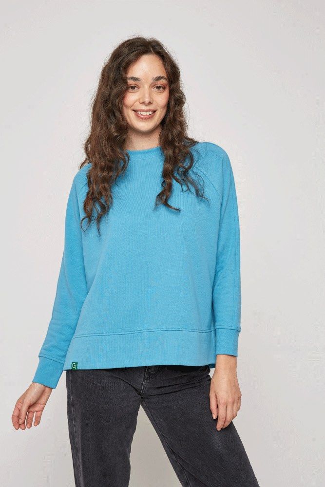 ORGANIC COTTON OVERSIZED SWEATER - CYAN BLUE