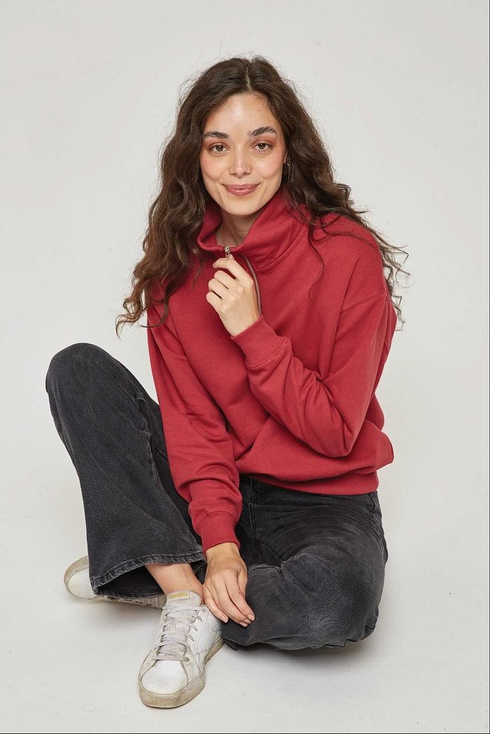 ORGANIC COTTON QUARTER ZIP JACKET - CHILLI RED