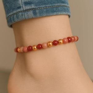 Arthritis & Rheumatism Anklet | Handmade Gemstone Jewellery | Copper Ankle Bracelet | Crystal Healing Gift | Carnelian Rhodonite Copper