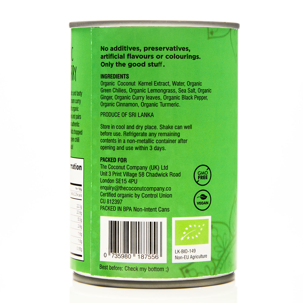 Organic Green Curry Coconut Cream - 400ml BPA-free Can