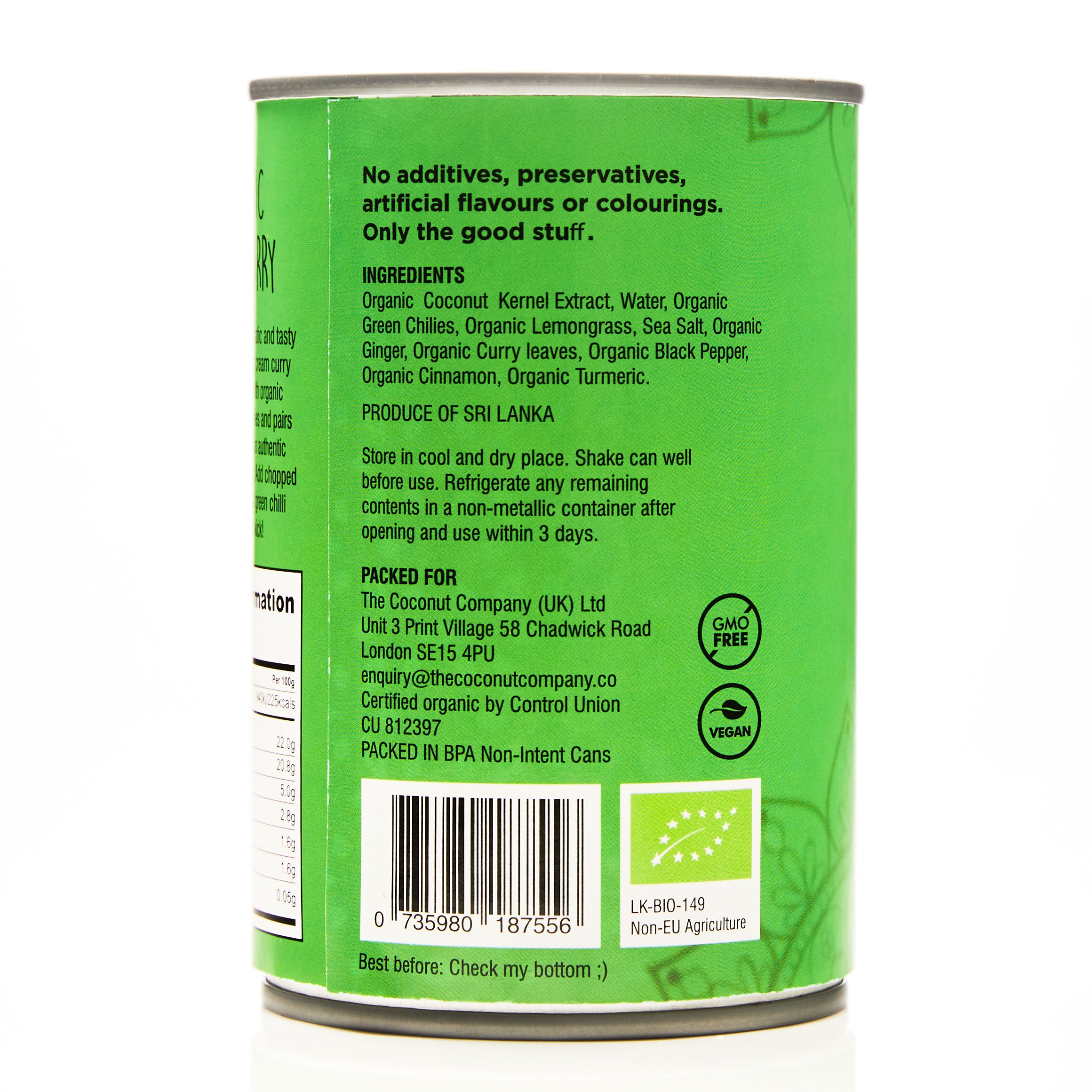 Organic Green Curry Coconut Cream - 400ml BPA-free Can