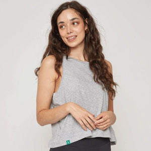 Organic Cotton Cropped Tank Top - Light Grey Heather