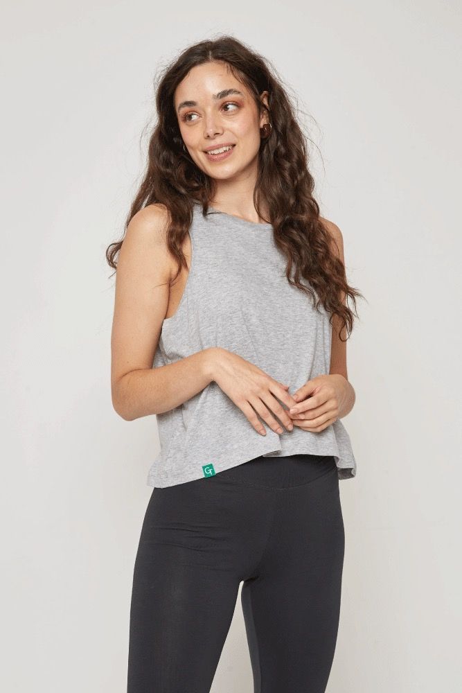 ORGANIC COTTON CROPPED TANK TOP - LIGHT GREY HEATHER