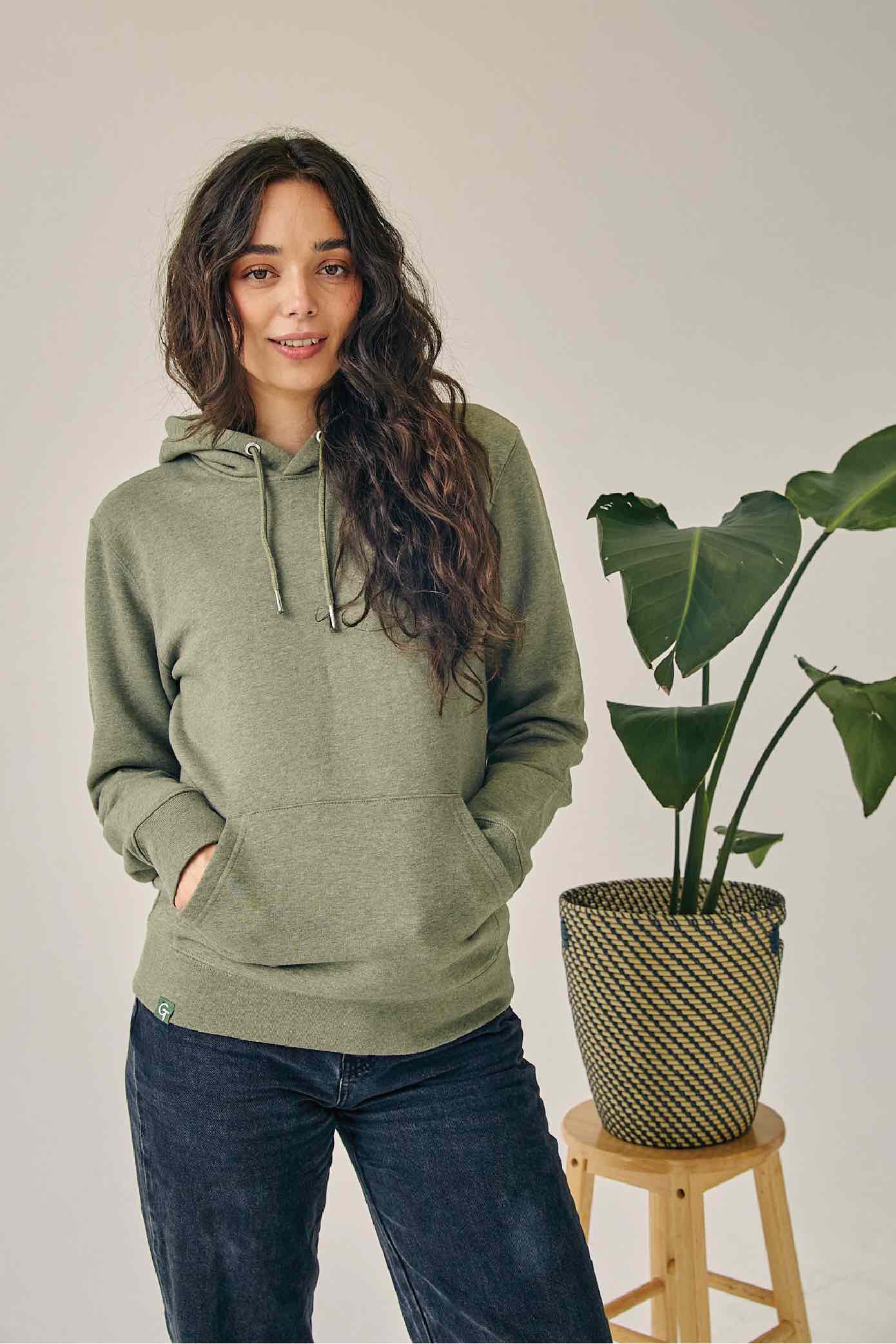 ORGANIC COTTON HOODIE - KHAKI HEATHER