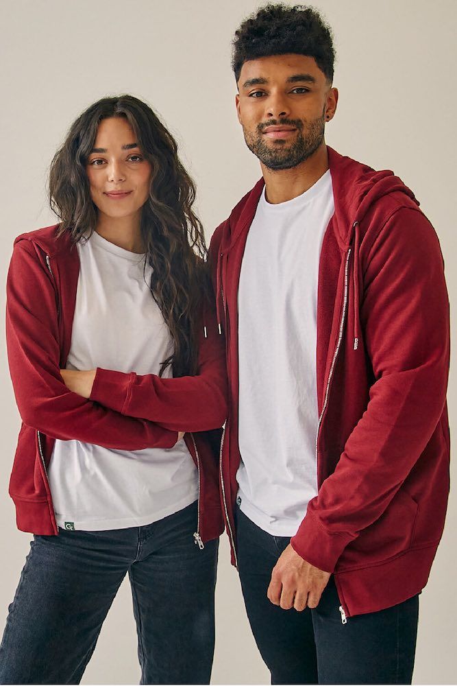 ORGANIC COTTON ZIP UP HOODIE - BURGUNDY