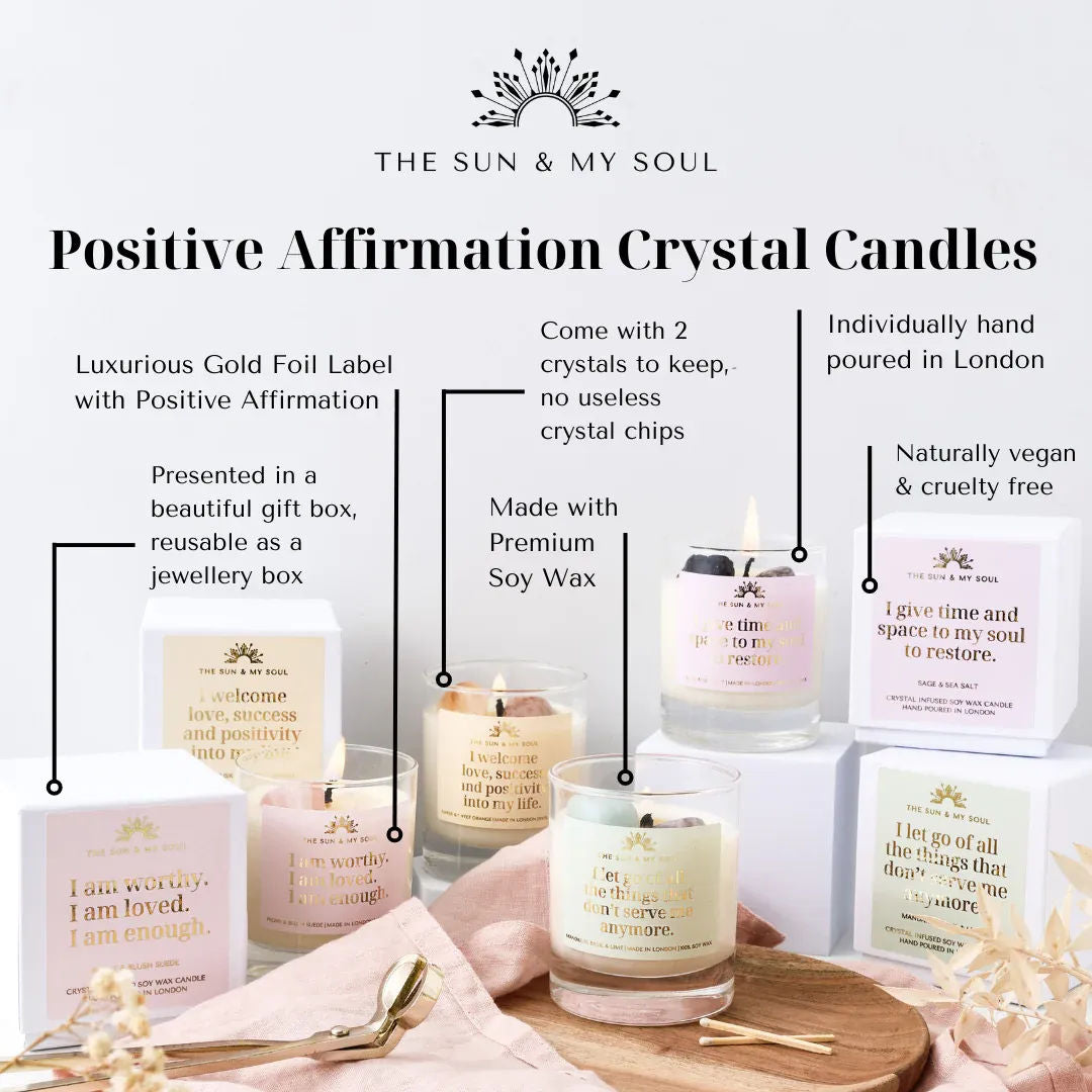 Positive Affirmation Crystal Candle with Citrine & Sunstone, Scent - Vanilla