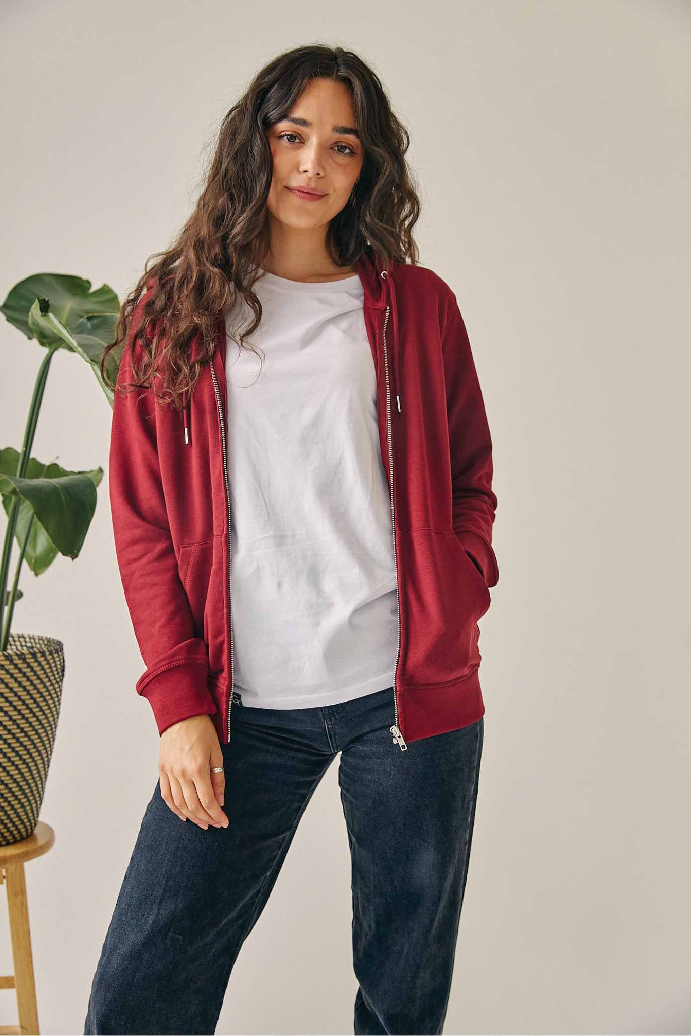 ORGANIC COTTON ZIP UP HOODIE - BURGUNDY