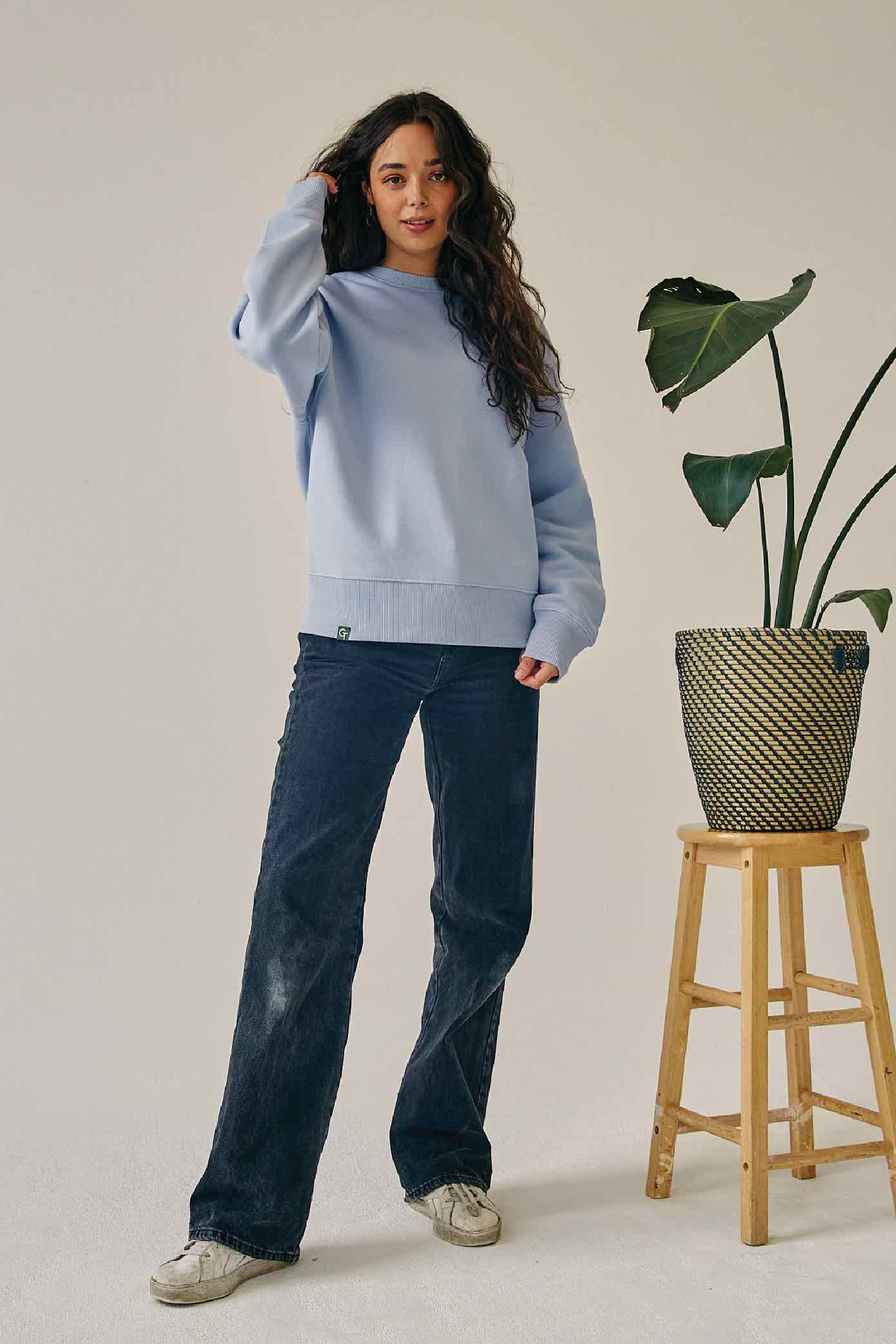 ORGANIC COTTON OVERSIZED SWEATER - COOL BLUE