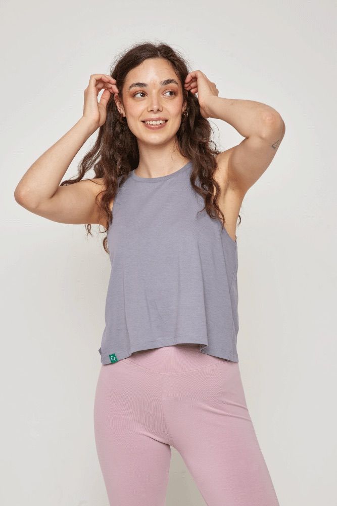 ORGANIC COTTON CROPPED TANK TOP - SLATE GREY