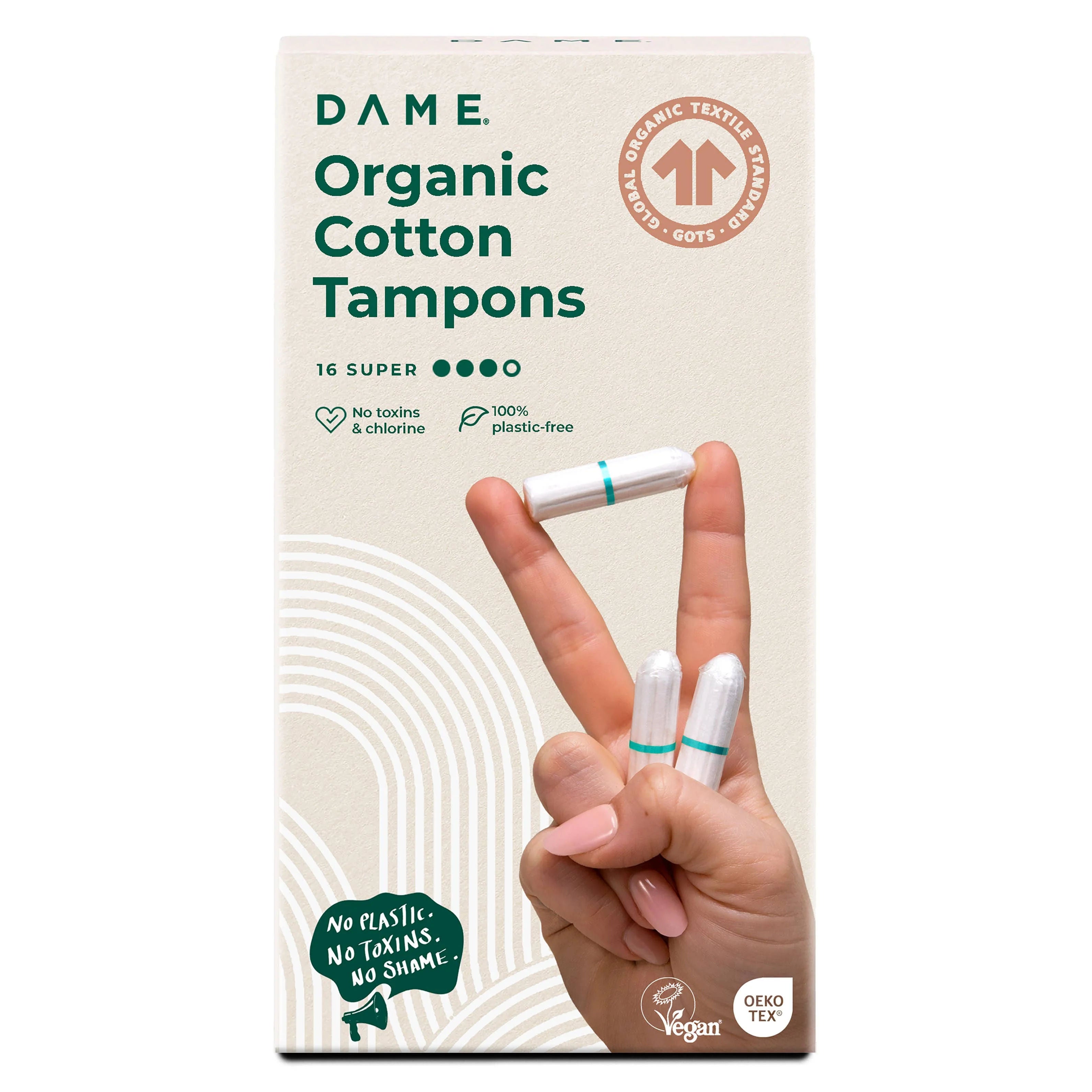 DAME Organic Cotton Non-Applicator Tampons Super Plus (Pack 16)