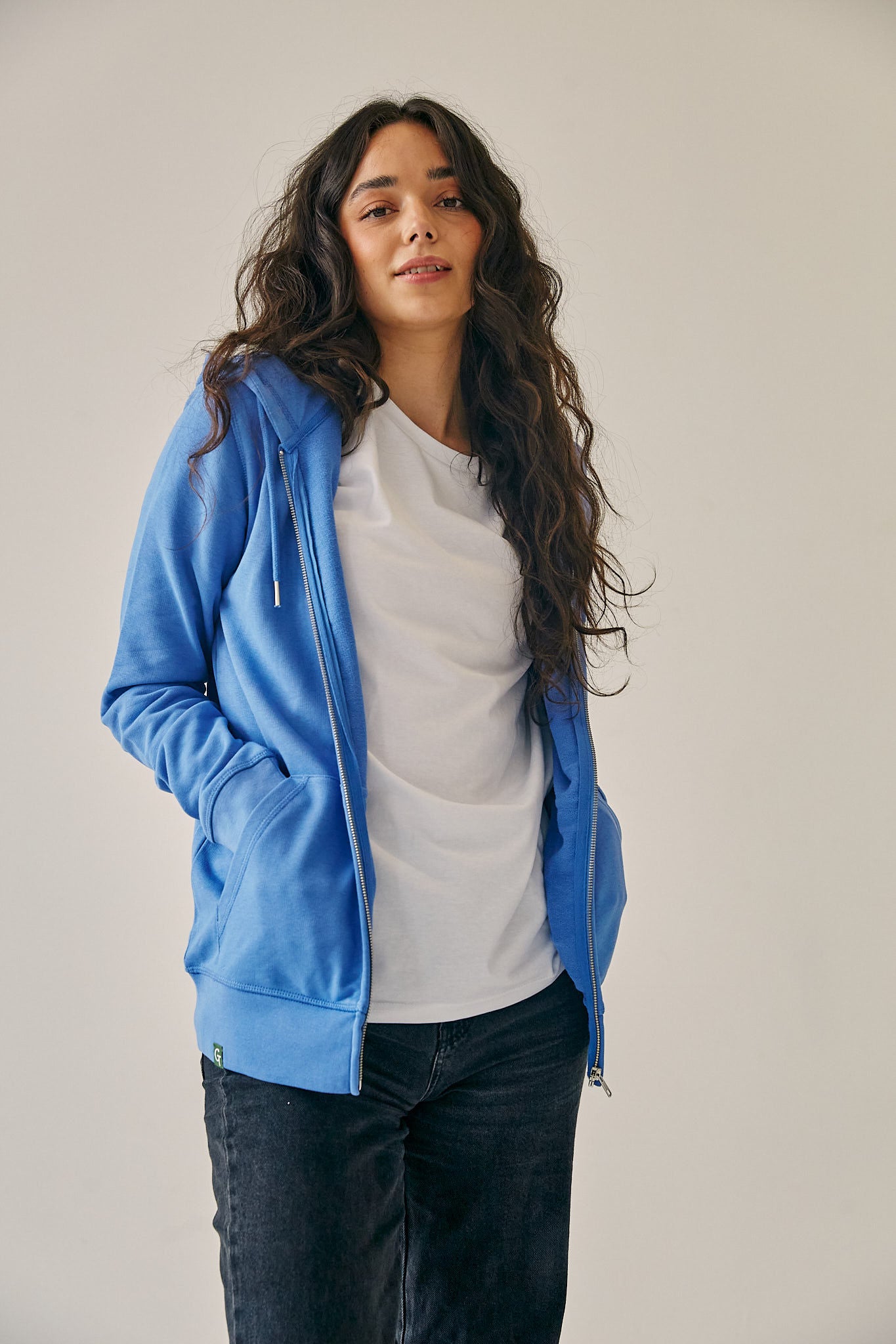 ORGANIC COTTON ZIP UP HOODIE - OCEAN BLUE