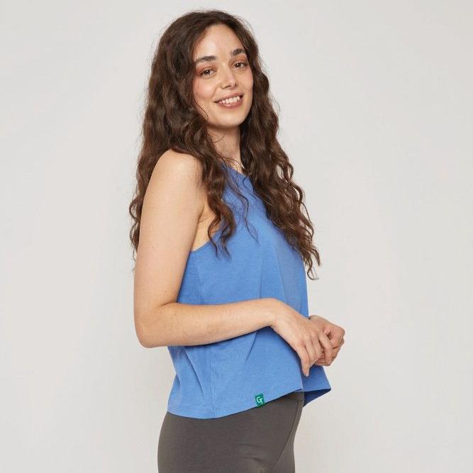Organic Cotton Cropped Tank Top - Ocean Blue