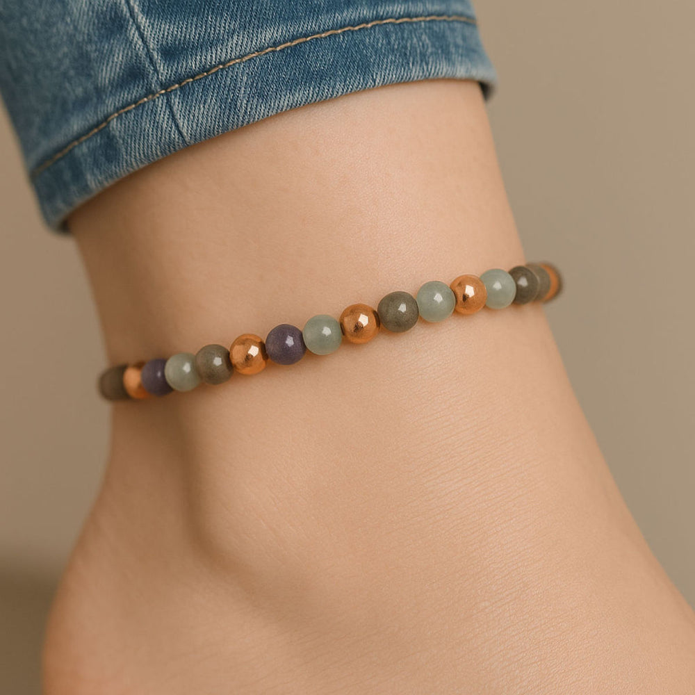 Arthritis & Rheumatism Anklet | Handmade Gemstone Jewellery | Copper Ankle Bracelet | Crystal Healing Gift | Labradorite Fluorite