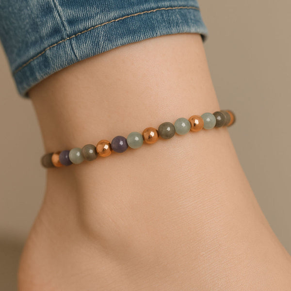Arthritis & Rheumatism Anklet | Handmade Gemstone Jewellery | Copper Ankle Bracelet | Crystal Healing Gift | Labradorite Fluorite