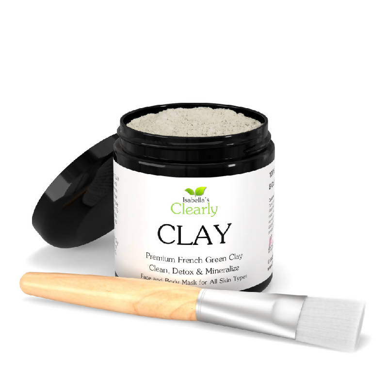 Clearly CLAY, French Green Clay Powder for Face and Body Mask + Mask Brush