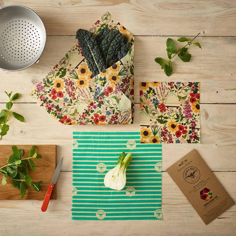 Floral Beeswax Food Wraps - Medium Kitchen Pack