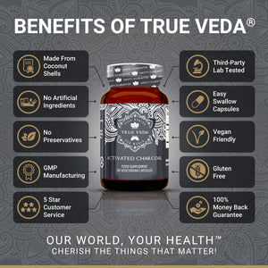True Veda Activated Charcoal 360 Capsules (6 Bottles)