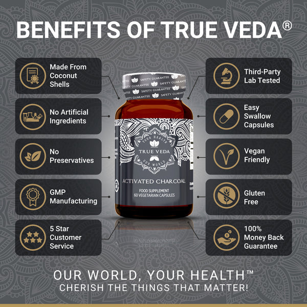 True Veda Activated Charcoal 360 Capsules (6 Bottles)