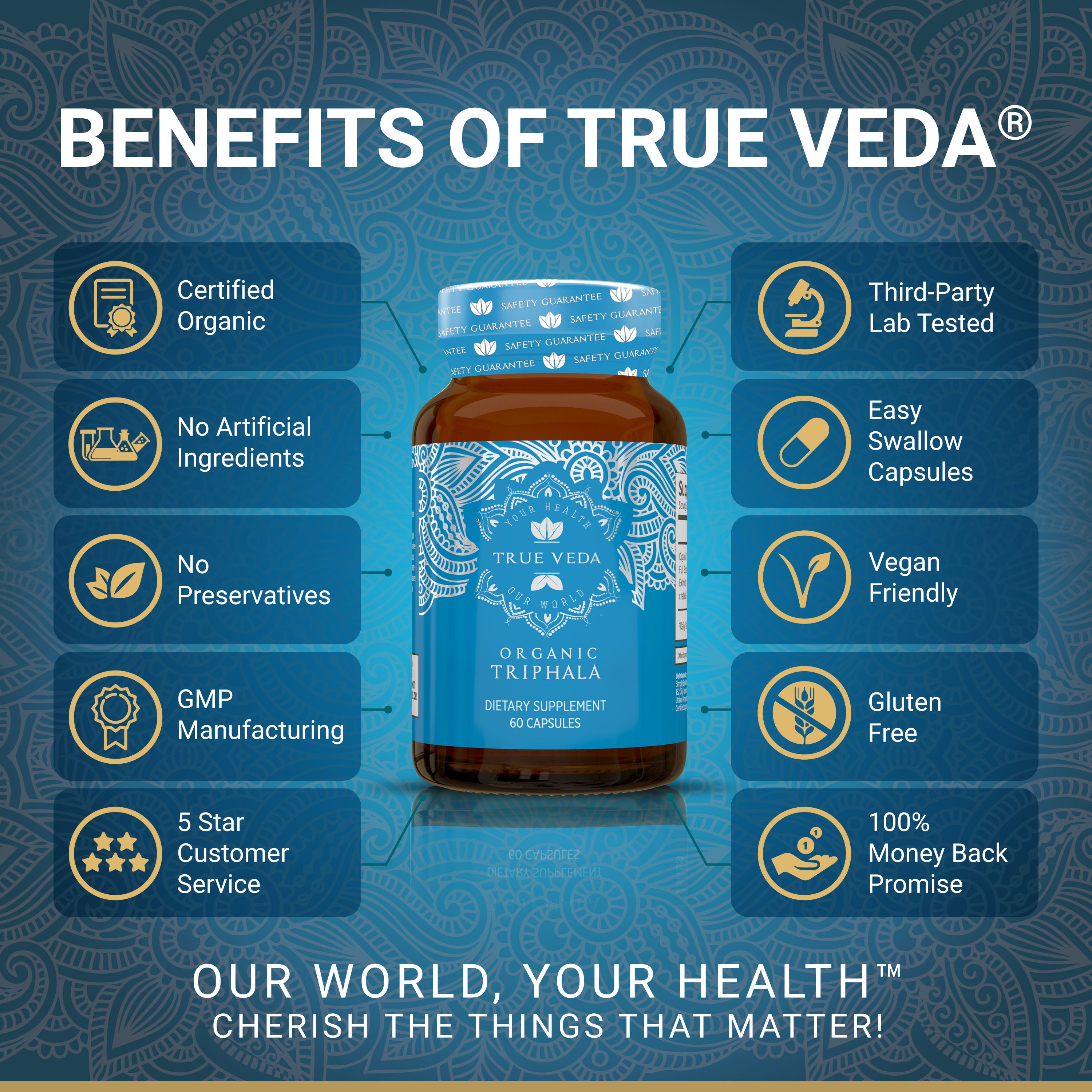 True Veda Organic Triphala 360 Capsules (6 Bottles)
