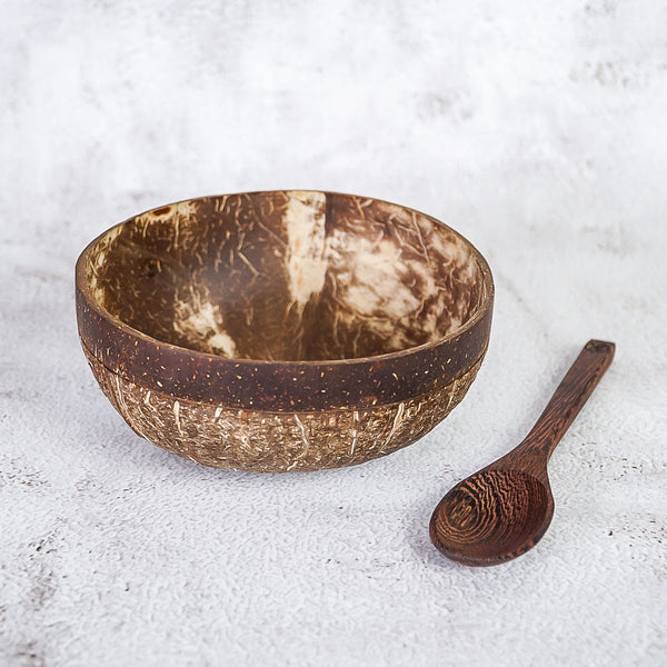 Upcycled Coconut Shell Bowl & Spoon Set