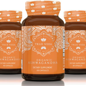 True Veda Organic Ashwagandha 180 Capsules (3 Bottles)