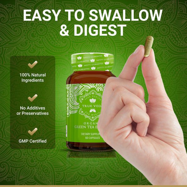 True Veda Organic Green Tea Extract 180 Capsules (3 Bottles)